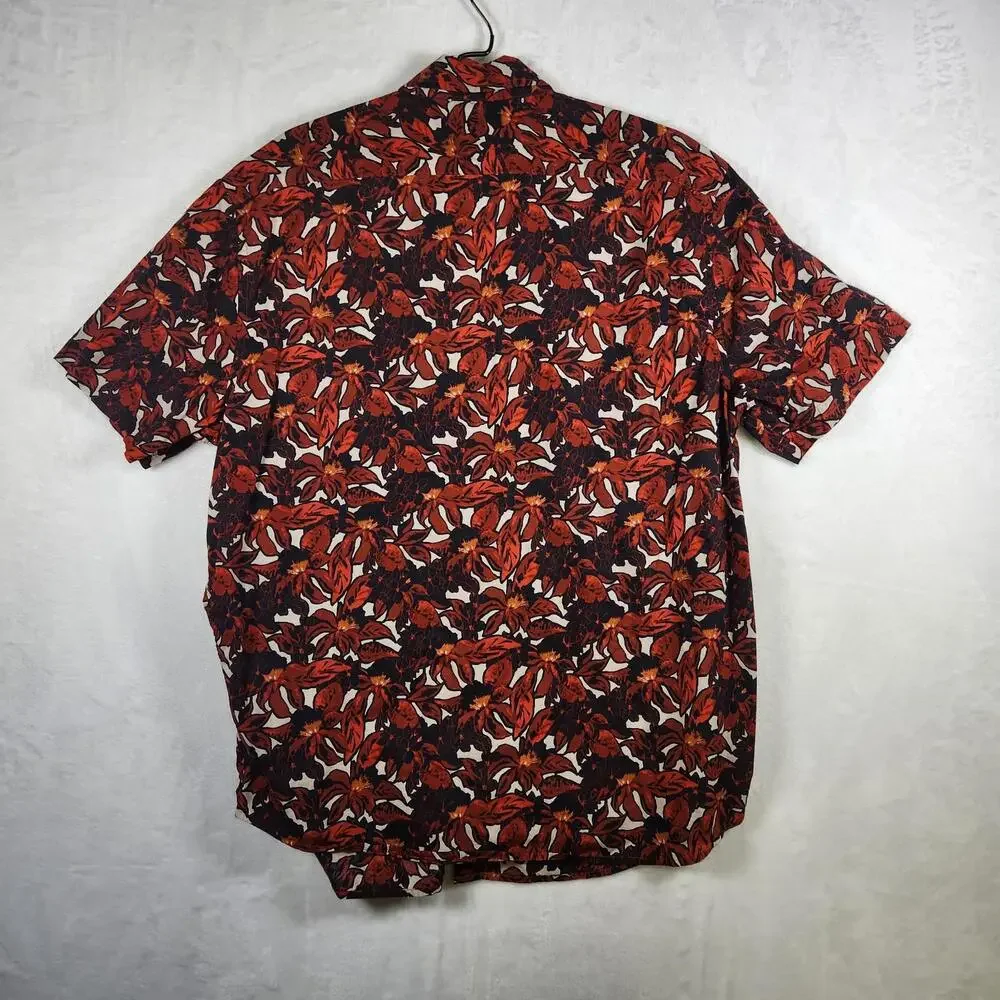 Banana Republic SS Button Up Hawaiian Tropical Shirt Red Slim‎ Fit Sz L